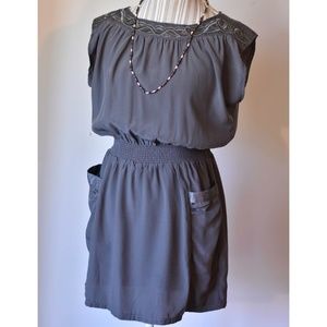 Ya Los Angeles Embroidered Neckline Gray Dress EUC